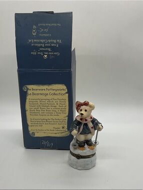 Boyds Bears Le Bearmoge Natasha Porcelain Ski Bear Trinket Box with Surprise!
